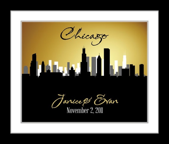 chicago wedding gift, chicago skyline wall art, personalized chicago ...