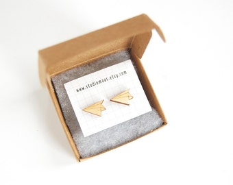Paper plane ear studs, airplane earrings, origami jewelry, lasercut jewellery, wooden earrings, plane post earrings, minimalistic earrings