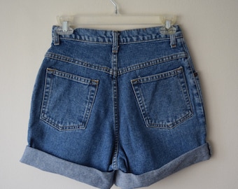 90s Northern Reflections Denim Shorts // High Waist Cut, Cuffed Hem Legs // Soft Grunge Hipster Festival Clothing, Back to School Style