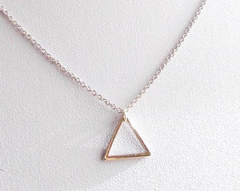 Tiny Silver Triangle Minimal Necklace - Minimalist Everyday Simple Geometric Style Jewelry - Dainty Thin Chain Geo Necklace - Womens Gift