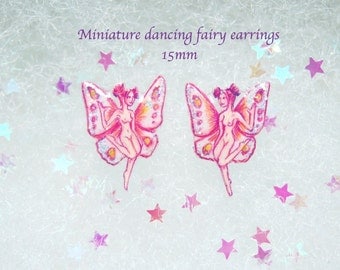 Fairy stud earrings, miniature fairies, shrinky dink earrings, resin fairy charms, tinkerbell earrings, faerie studs, halloween, fantasy art