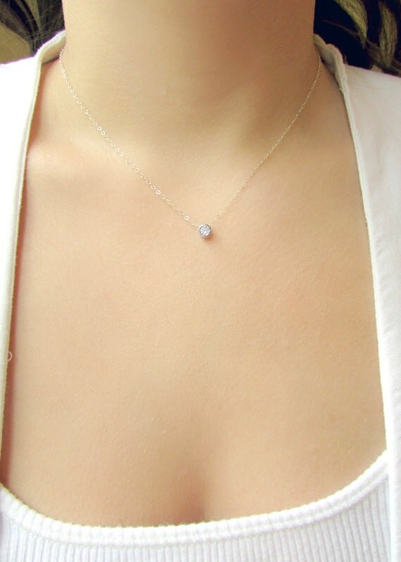 Silver Necklace Dainty Silver Necklace CZ Necklace Simple