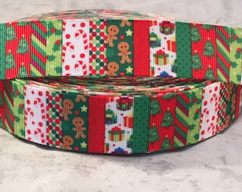 Christmas Ribbon -1 Inch Grosgrain -Christmas Holiday Designed Grosgrain Ribbon - Christmas Craft Supply