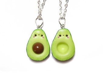 Kawaii Avocado Necklaces, Kawaii Avocado Best Friends Necklaces, Polymer Clay Charms, Best Friend Necklace For 2, Food Jewelry