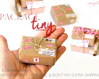Tiny Packages. Thoughtful Gifts. Packaging for bottle's message. Personalized gift. Valentine. World's Smallest Package