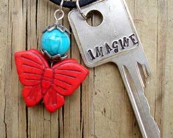 IMAGINE Key Necklace – Recovery Gifts – Sober Jewelry – Sober Gifts – Hand Stamped Key Necklace – Recovery Jewelry – Engraved Key Necklace