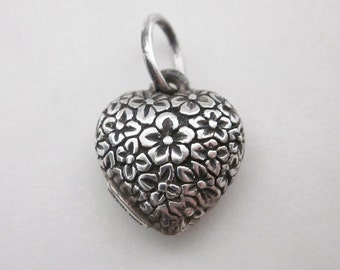 FLORAL HEART Charm, Heart Necklace, Sterling Silver, Charms Only, Silver Hearts, Valentines Gift, Gift for Her, Heart Jewelry, Flower Heart