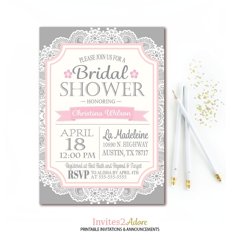 Pink And Gray Bridal Shower Invitations 8