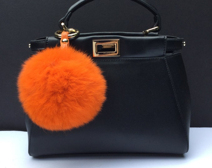 Halloween Fur bag charm, fur pom pom keychain, fur ballkeyring purse pendant in Orange