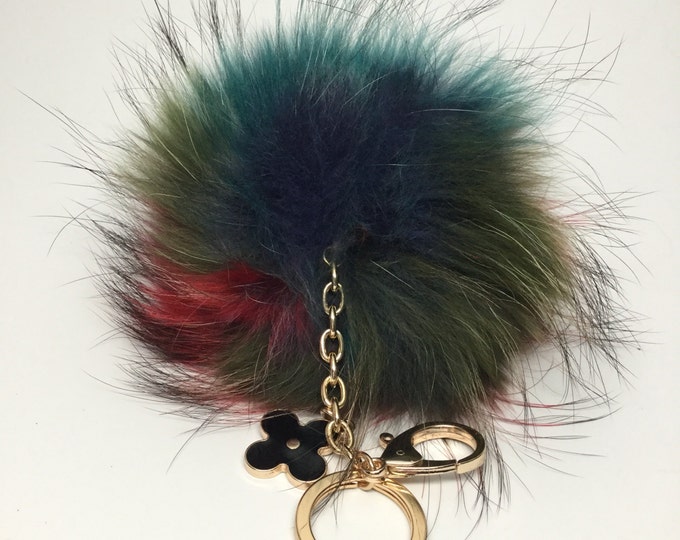 NEW FALL/WINTER '16 Dimensional Swirl™ Multi Color Raccoon Fur Pom Pom bag charm keychain piece no.467