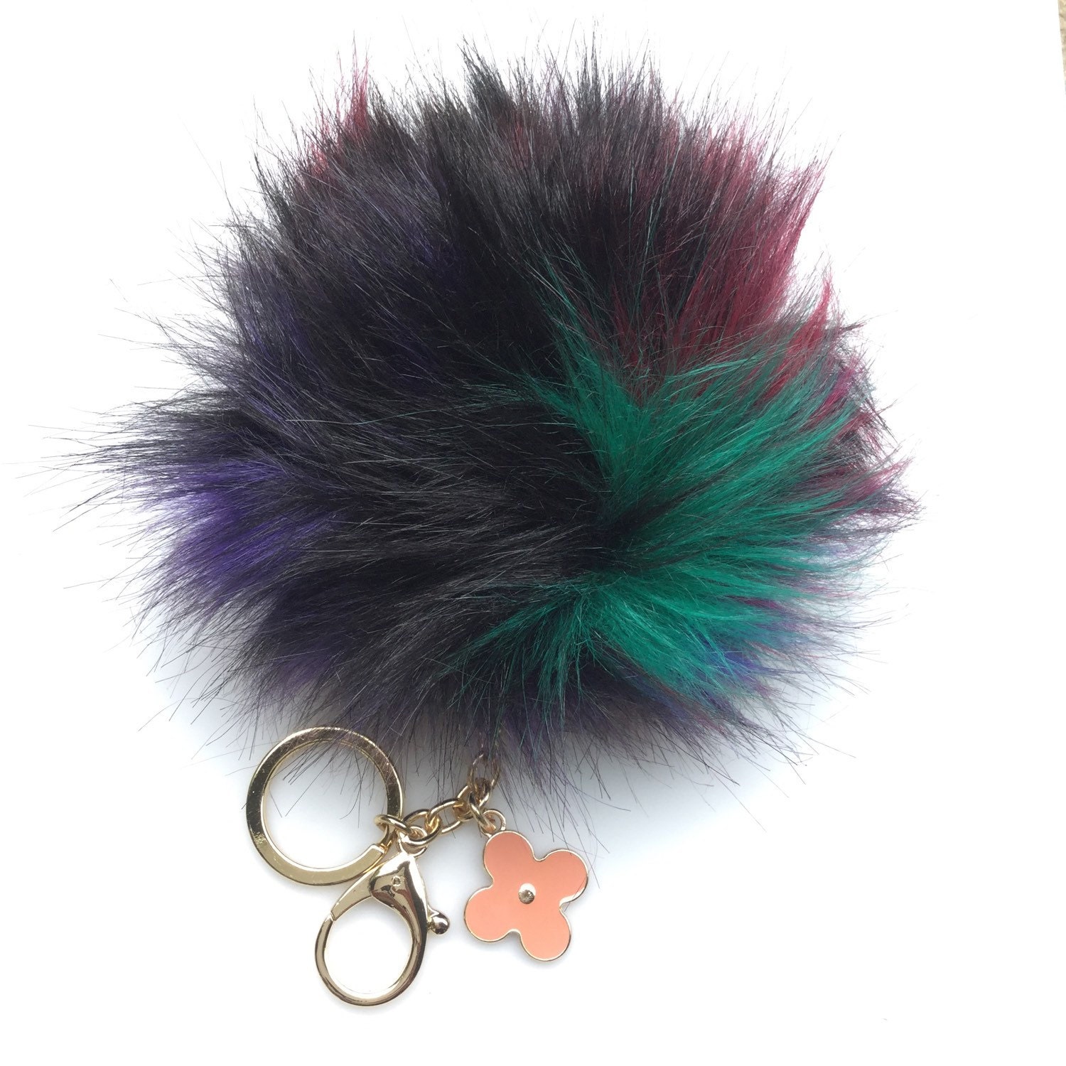NEW! Faux Fox Fur Pom Pom bag Keyring Hot Couture Novelty keychain pom ...