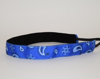 Blue Bandanna Headband- Bandana- Blue Headband-Sport headband-7/8 inch headband- nonslip headband- no slip headband