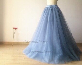 Dusty Blue Tulle Skirt/Floor Length Tulle /Adult Women Tulle Skirt Long Skirt//Wedding Dress/Bridesmaid/Bachelorette TuTu