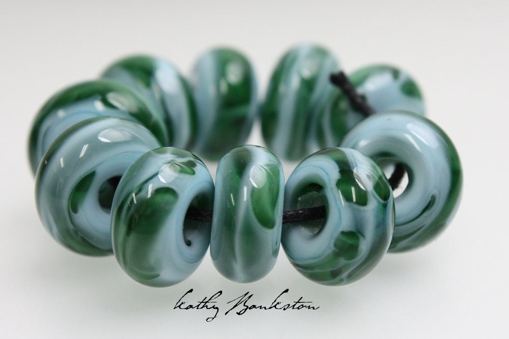 Green and Blue Beads Blue and Green Swirl Beads Large Hole