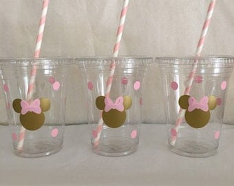 Minnie Mouse pink and gold party cups, Gold and Pink Minnie party cups, Pink and Gold Minnie Mouse Party cups