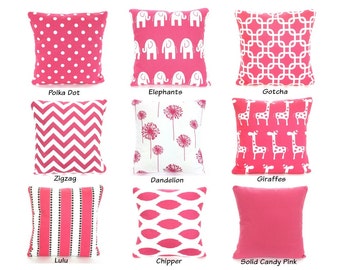Pink Pillow Covers, Pink Cushions, Decorative Throw Pillows, Stripe Chevron Nursery Pillows Elephants Giraffes or More Mix & Match All Sizes