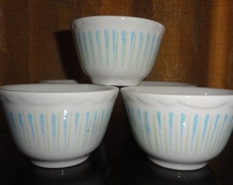 Retro Mid Century Sterling Vitrified China Set of 5 East Liverpool Ohio USA E-10 Blue/Green Restaurant-ware Custard Cup Dishes