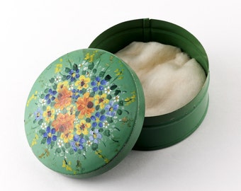 1930's Powder Tin - Woman's- Vintage - Hand Painted - Flowers