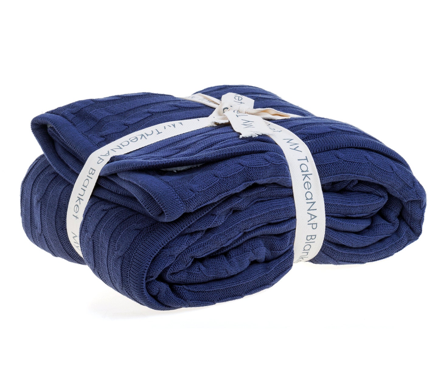 Boho Throw Blanket Navy Blue Knit Throw Blanket by TAKEANAPbedding