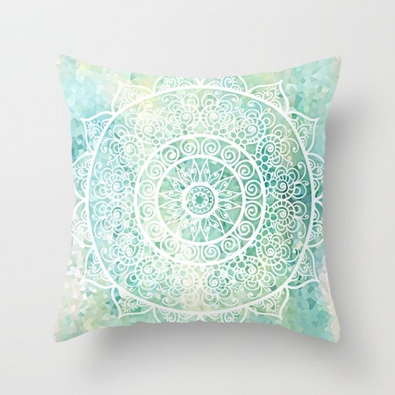 Mandala Pillow Cover Aqua Pillow Turquoise Pillow Throw