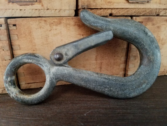 Large Vintage Rustic Metal Industrial Hook with Spring Clip.