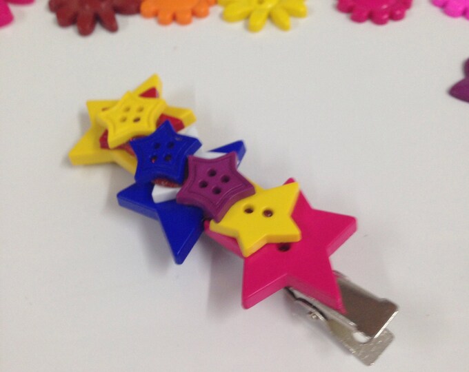 Colourful star button hair slide, buttons hair slide, colourful hair slide, star buttons hair slide, stocking fillers