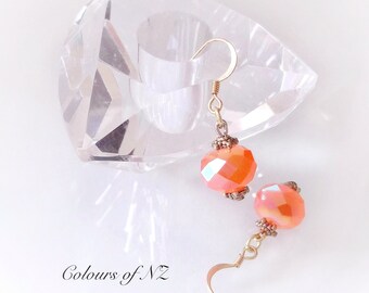 Soft Peachy Mandarin AB Coated Facet Bead Earrings