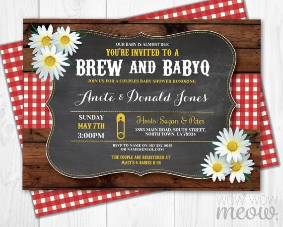Brew and BaByQ Invitations Baby Shower Co-Ed Couples Invites