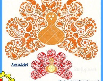 Paisley Turkey Swirly Fall Monogram SVG cut file for Cricut Silhouette Scan N Cut Commercial Use