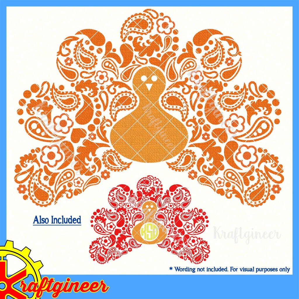 Download Paisley Turkey Swirly Fall Monogram SVG cut file for Cricut