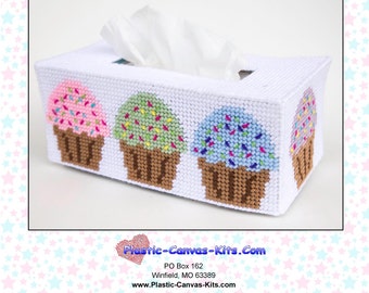 Cupcakes Long Style Tissue Topper-Plastic Canvas Pattern-PDF Download