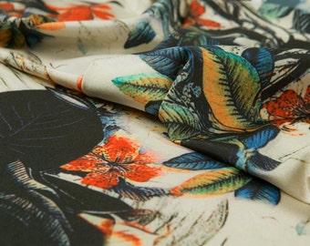 Faux crepe de chine silk, floral, digital printed fashion couture fabric, sew for top, shirt, blouse, skirt, dress, craft by the yard