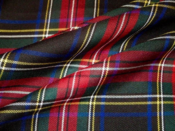 Black Stewart Tartan Plaid Fabric Poly Viscose 9325