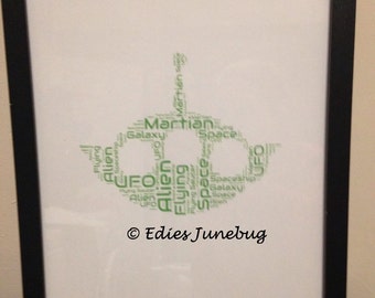Alien Word Collage, Little Boys Gift, Birthday Present, Personalised Keepsake, Boys Room Decor, Digital Image, Typography Print, Mans Cave