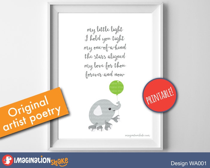 Original Nursery Poem Elephant Wall Art PRINTABLE / Elephant