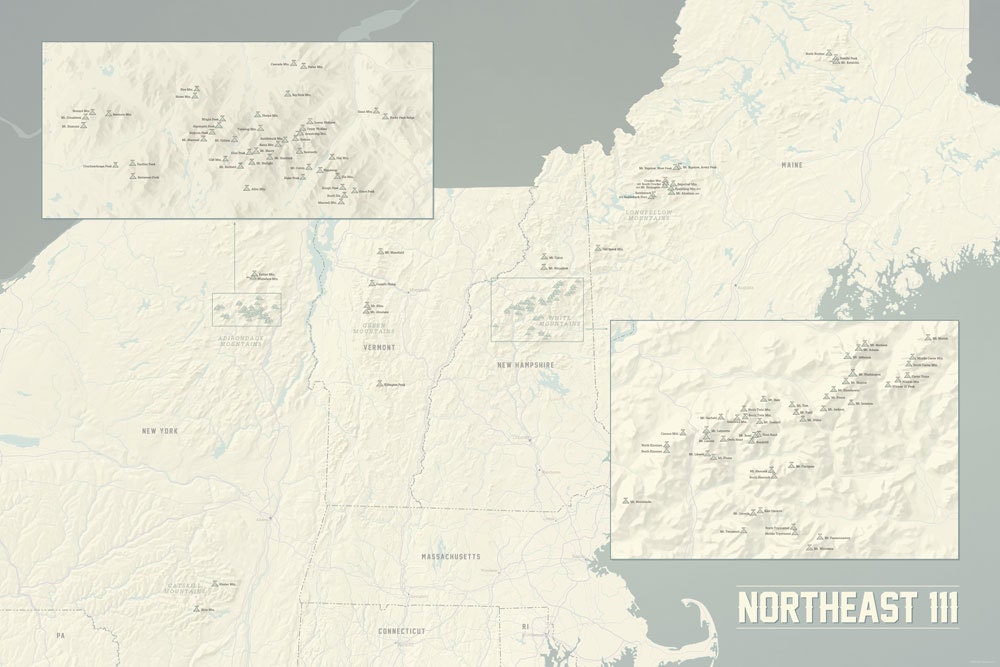 Northeast 111 4000 Footers Map 24x36 Poster