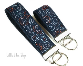 Key Fob Wristlet, Fabric Key Fob, Fabric Keychain, Key Holder, Key Chain Wristlet, Fabric Key Holder, Navy Blue, Keychain
