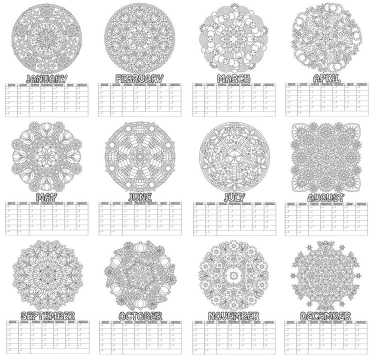 Mandala Calendar Coloring Book printable by CandyHippie on  