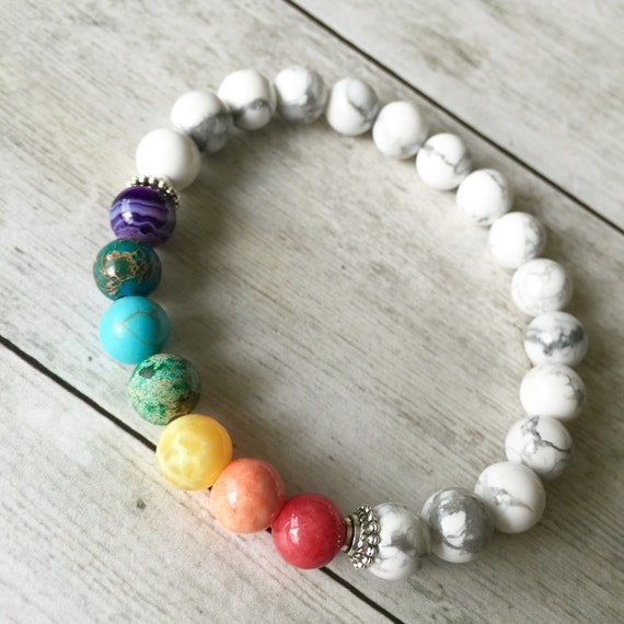 Items similar to Chakra Balancing Howlite and Gemstone Stretch Bracelet
