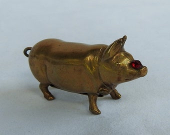 Vintage Antique Victorian Brass Pig Match Holder / Vesta Holder / Match Striker