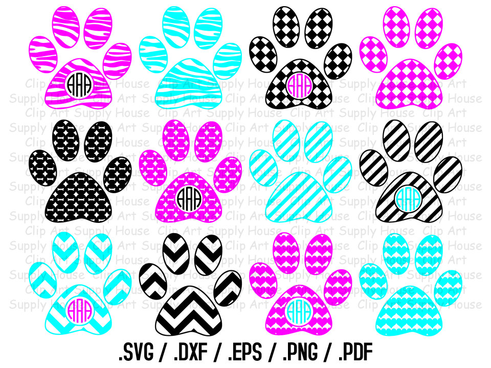 Download Paw Print Monogram Frame SVG Cut Files for Vinyl Cutters