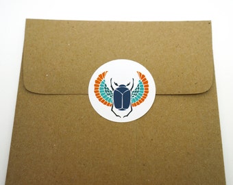 Blue Egyptian Scarab, 24 Pack of Circle Stickers : FREE SHIPPING