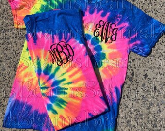 Tie dye monogram t-shirt, rainbow tie dye monogram shirt, tie dye shirt, glitter monogram shirt, monogram tee, tie dye shirt