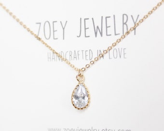 Dainty Teardrop Diamond Necklace,Diamond Silver Necklace,Diamond Gold Necklace,CZ Necklace,Bridesmaids Gift,Wedding Necklace,Mothers gift
