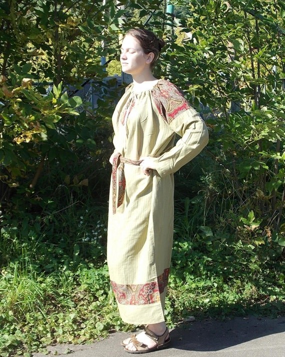 Women's handmade linen dresstraditional Russian by BohoEklektika