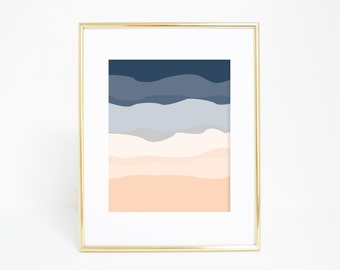 Art Prints Abstract, Abstract Poster, Navy Blue Art Print, Peach Wall Art, Boys Nursery Art, Nursery Wall Poster Office Wall Art Digital Art