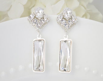 Swarovski crystal post earring, Rhinestone chandelier wedding earring, Statement bridal earring