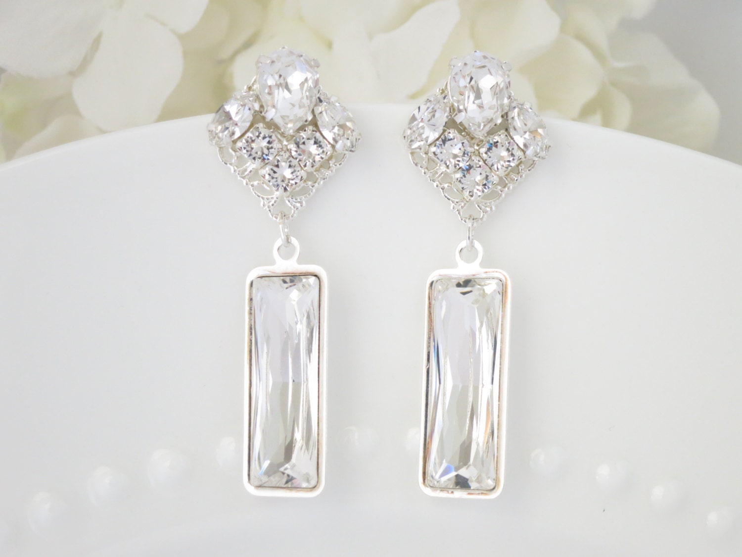 Swarovski crystal post earring, Rhinestone chandelier wedding earring, Statement bridal earring