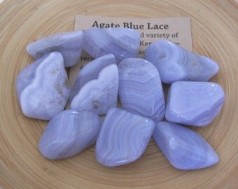 Blue Lace Agate Tumbled Stones - 10 Crystals (Gift Packed) with Pouch