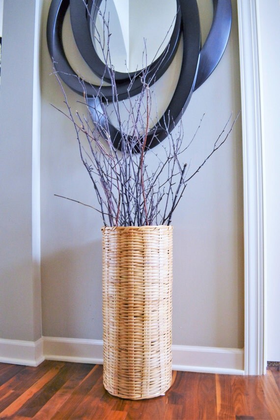 Vintage Wicker Umbrella Stand Tall Round Wicker Basket
